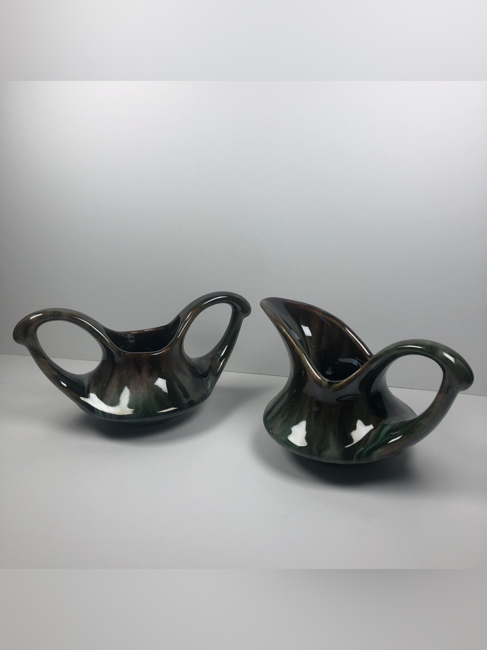 Vintage Beauce Pottery Qc Sugar Bowl & Creamer Set ✨ Canada Ceramic Dripware MCM